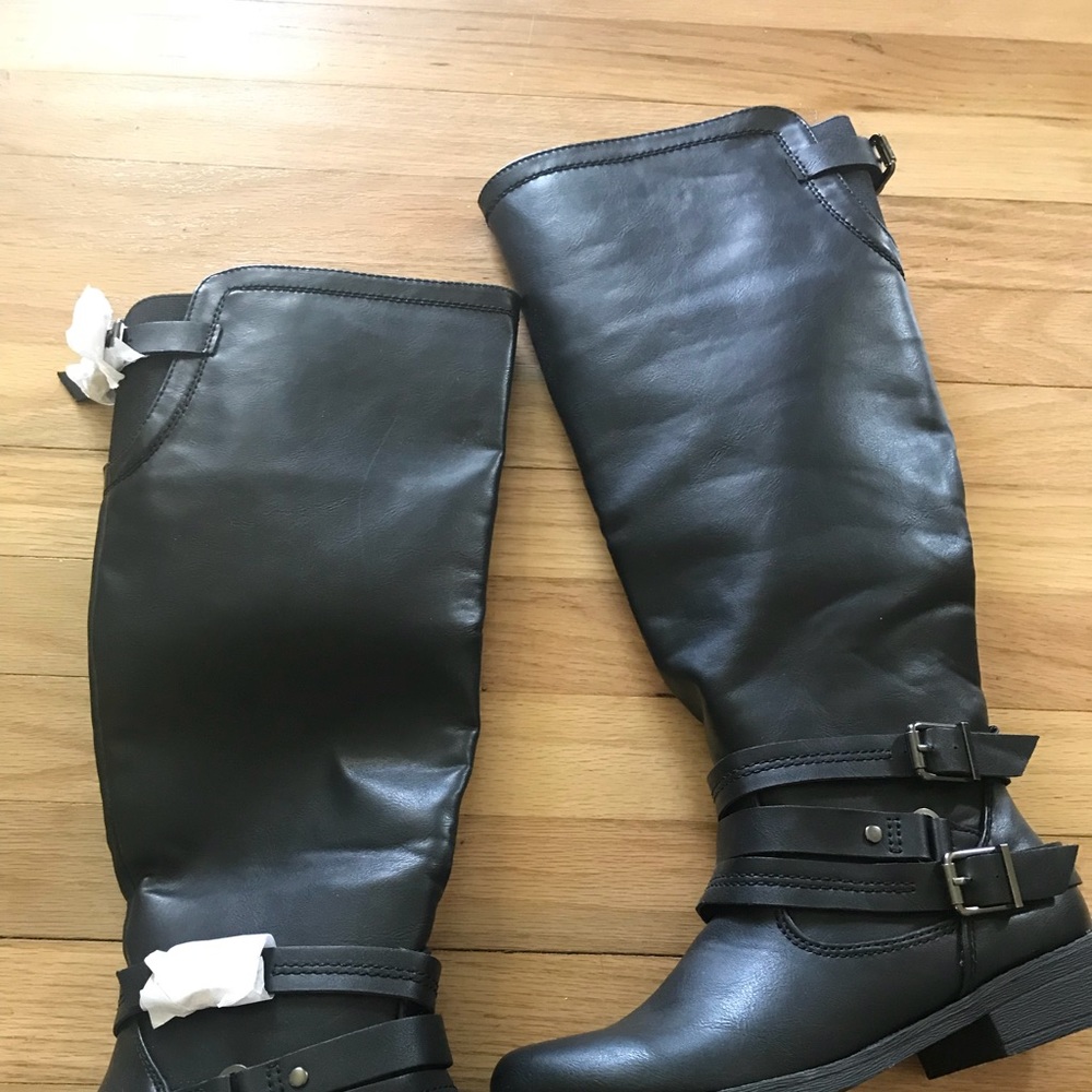 JustFab Black Winter Knee High Boots